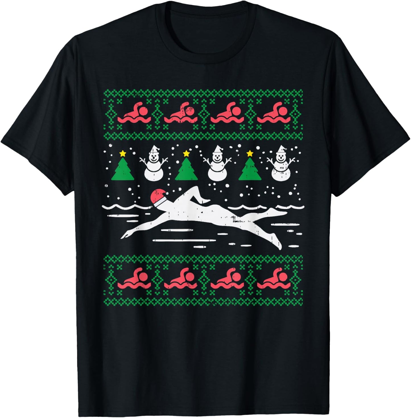 Swimmin Santa Ugly Christmas Sweater Sport Swim Swimmer Gift T-Shirt - T-Shirt | Black