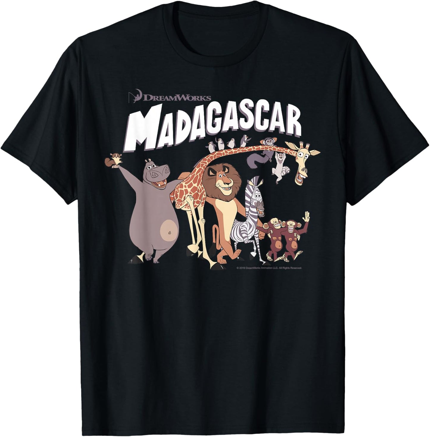 Madagascar Cartoon Group Shot Movie Logo Small T-Shirt - T-Shirt | Black