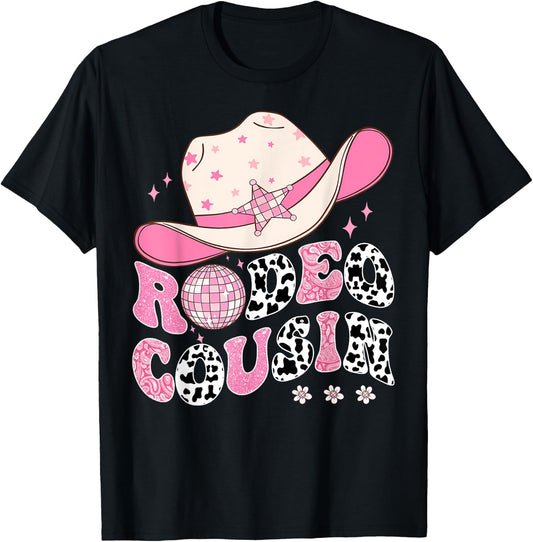 Rodeo Cousin Pink CowGirl 1St Birthday Disco Groovy T-Shirt - T-Shirt | Black