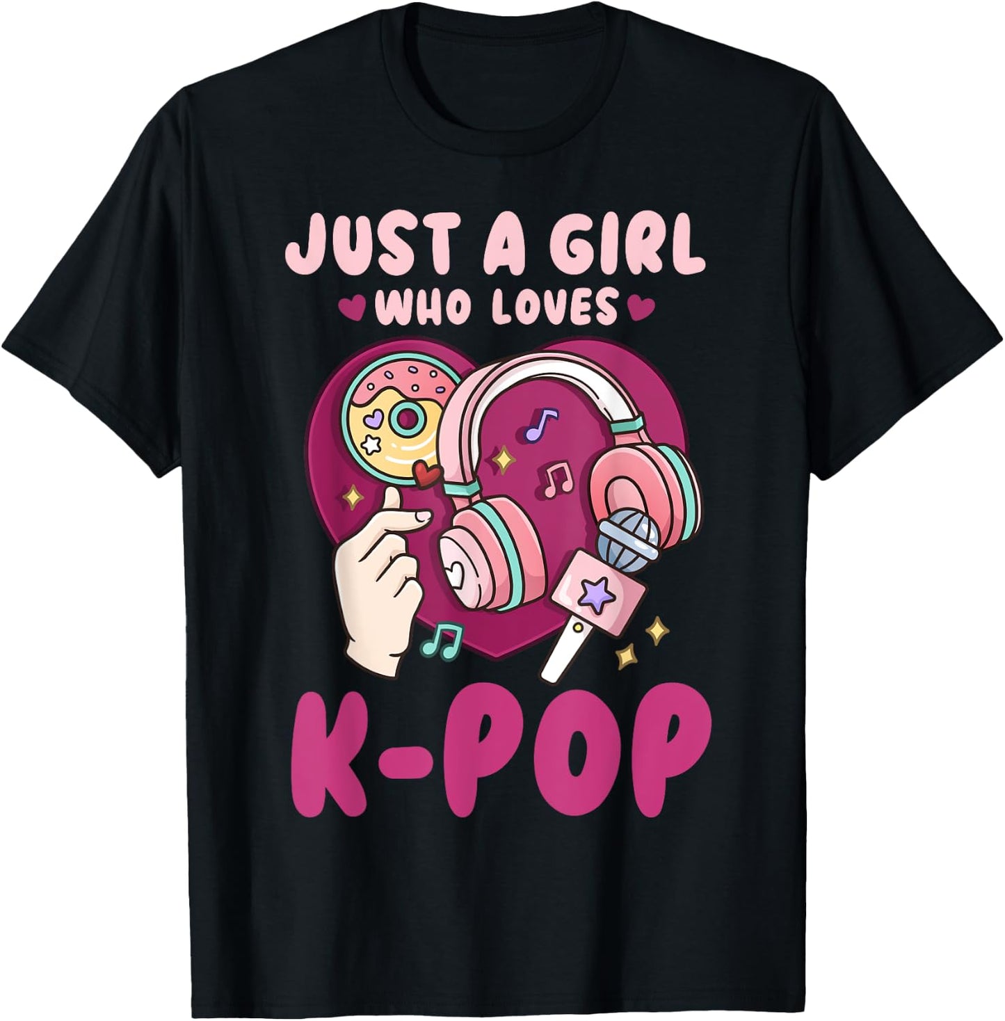 K-Pop & Anime Lovers -Kids Black K-Pop Theme Girls T-Shirt - T-Shirt | Black