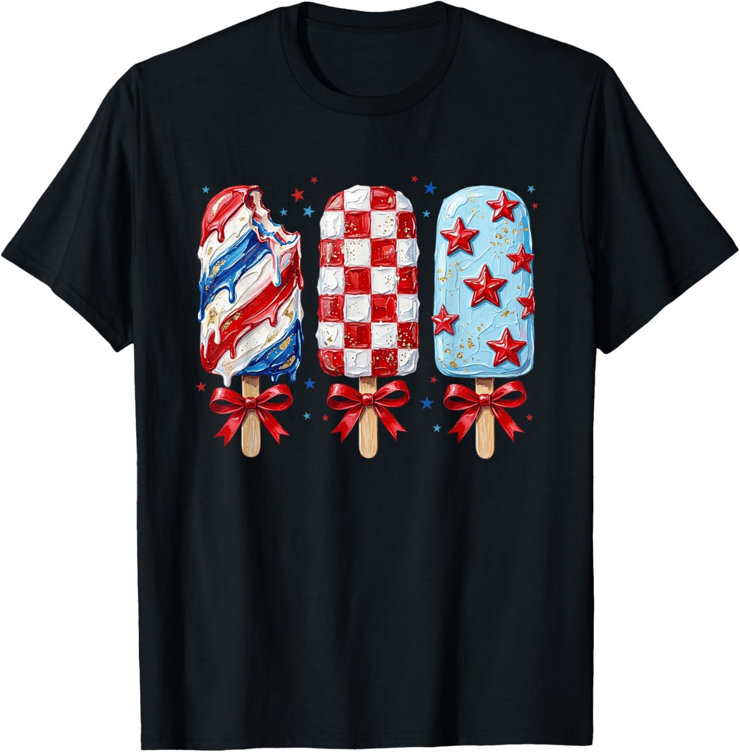 Girly Patriotic Popsicle 4th of July Coquette Bow America T-Shirt - T-Shirt | Black