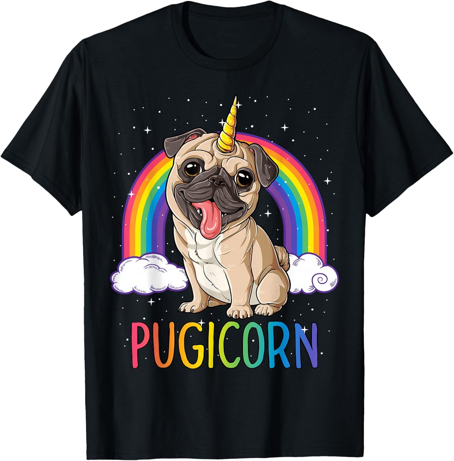 Pugicorn Pug Unicorn T Shirt Girls Kids Space Galaxy Rainbow T-Shirt - T-Shirt | Black