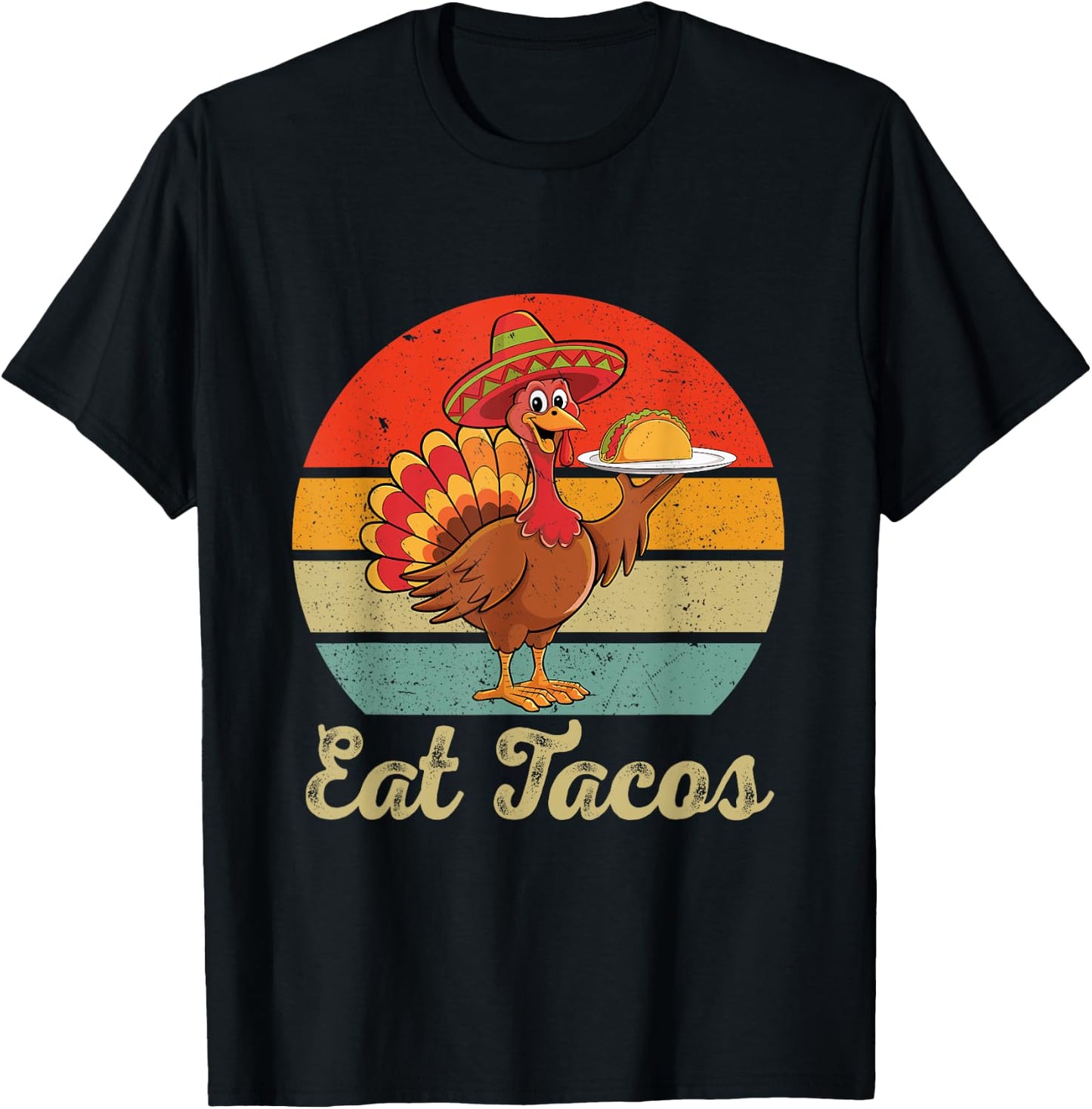 Funny Mexican Turkey Eats Tacos Thanksgiving Christmas T-Shirt - T-Shirt | Black
