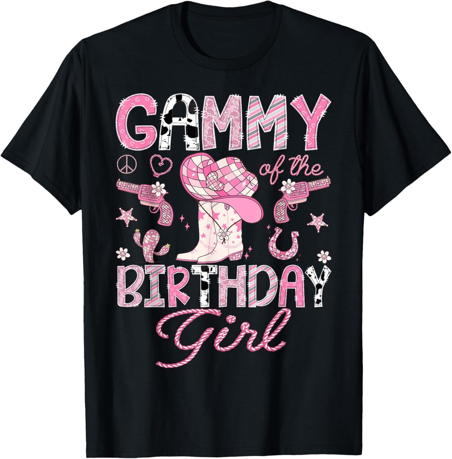 Gammy Of the Birthday Girl Pink CowGirl Western Rodeo T-Shirt - T-Shirt | Black