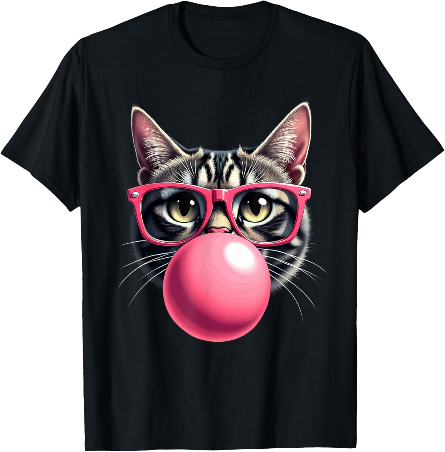 Cute Cat Blowing Bubble Gum T-Shirt - T-Shirt | Black
