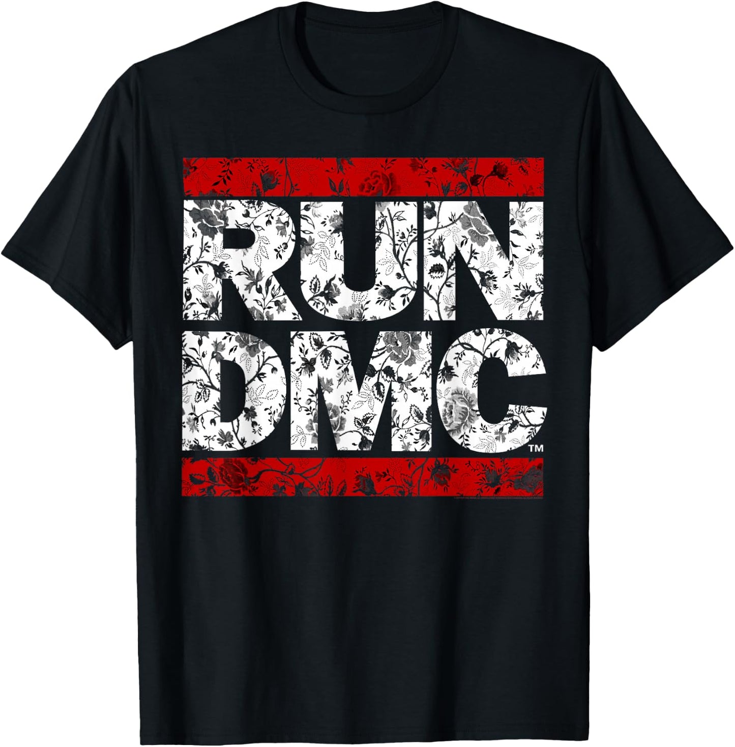 Run DMC Official Floral Red Logo T-Shirt - T-Shirt | Black