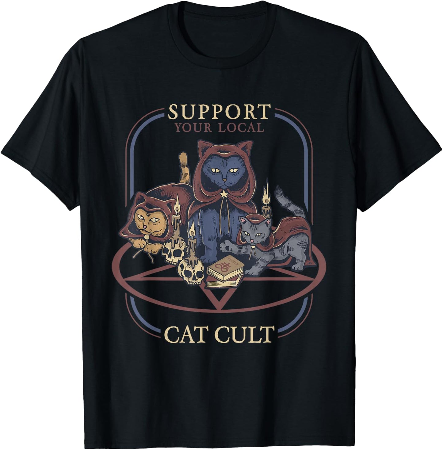 Support Your Local Cat Cult - Retro Occult T-Shirt - T-Shirt | Black