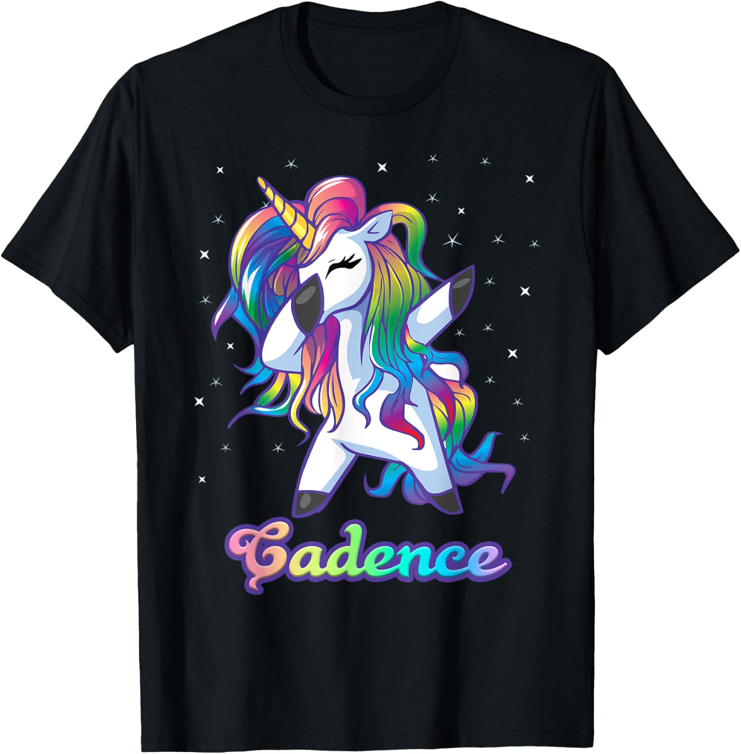 CADENCE Name Personalized Custom Rainbow Unicorn Dabbing T-Shirt - T-Shirt | Black
