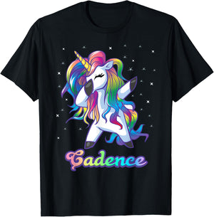 CADENCE Name Personalized Custom Rainbow Unicorn Dabbing T-Shirt - T-Shirt | Black