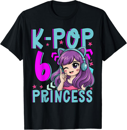K-Pop Princess Age 6 Years Old Birthday Kid T-Shirt - T-Shirt | Black