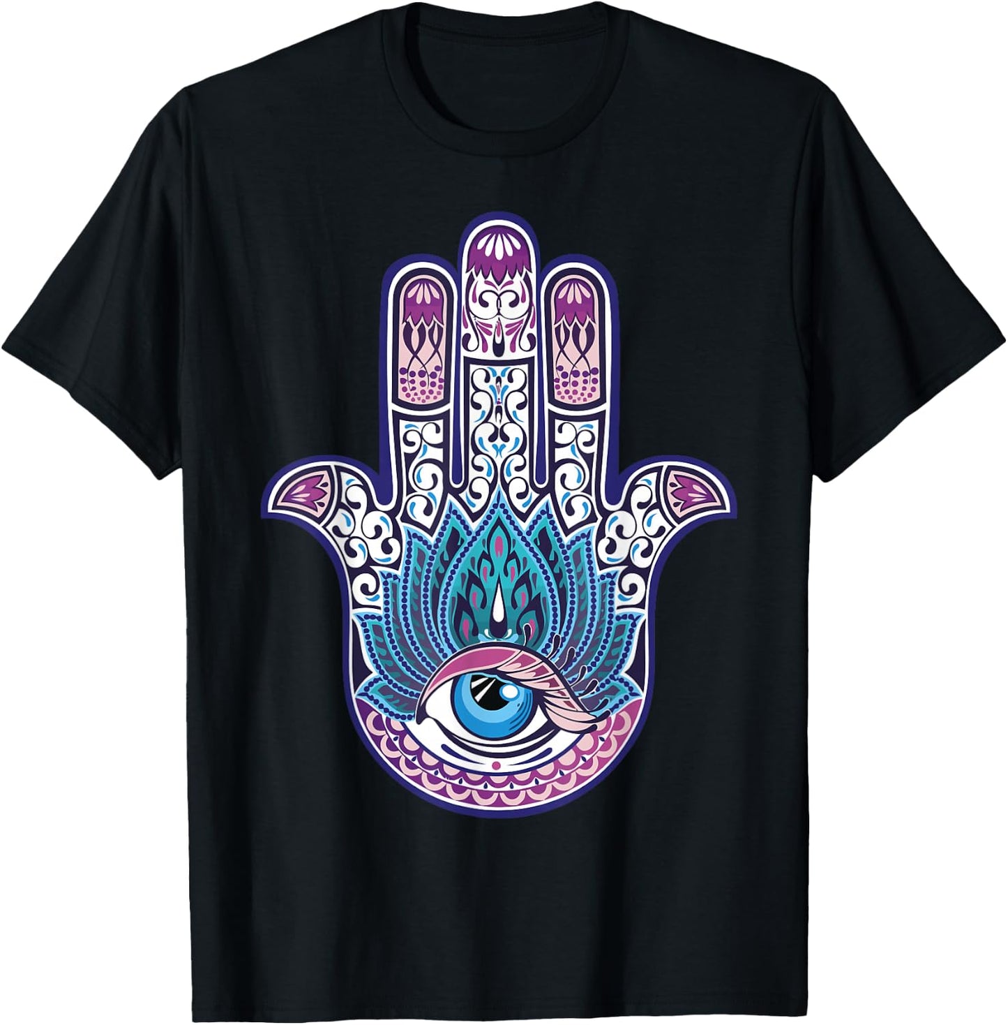 Hamsa Hand Mandala Yoga Fatima Hand Symbol Boho T-Shirt - T-Shirt | Black