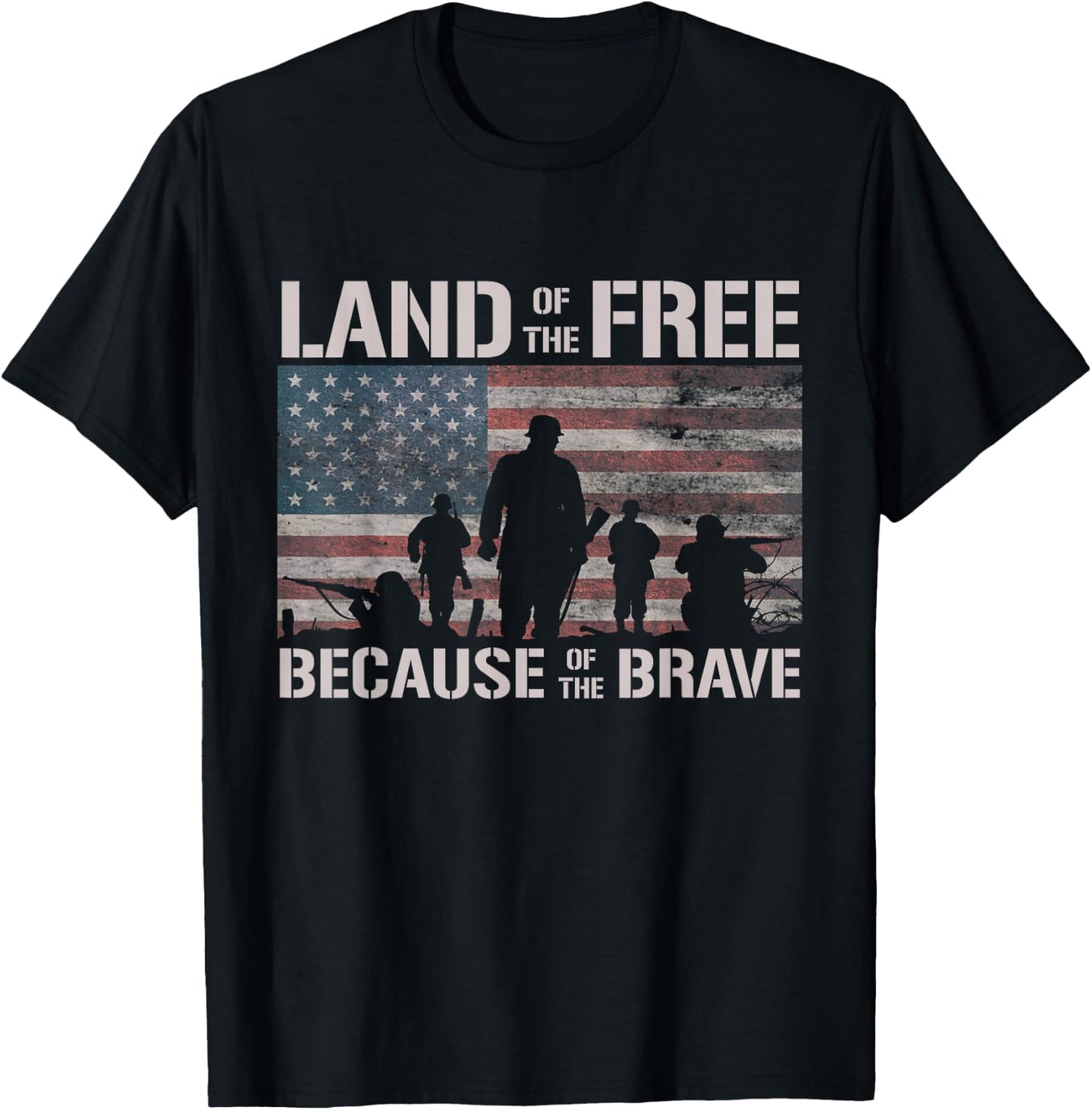 Land Of The Free Because Of The Brave American Flag T-Shirt - T-Shirt | Black
