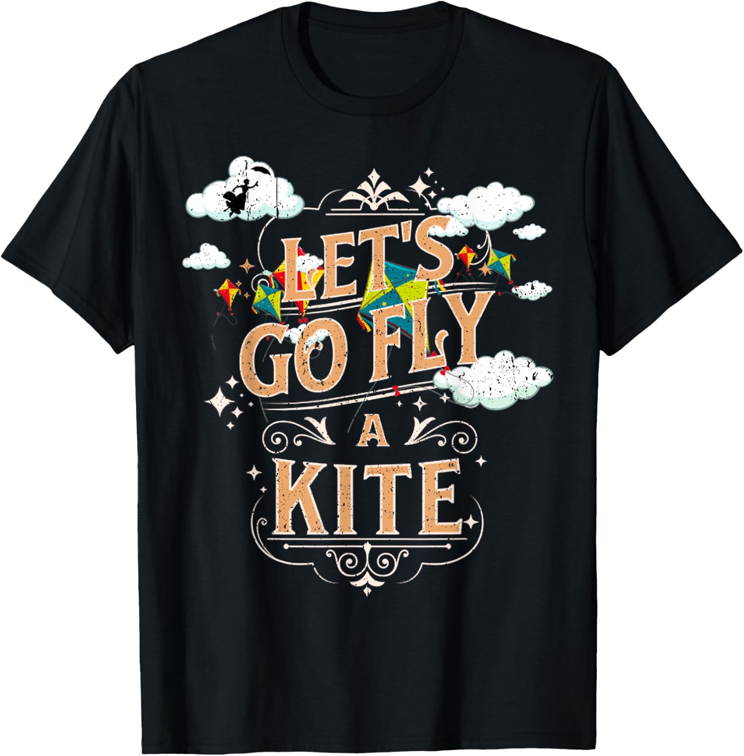 Funny Let's Go Fly A Kite Flying Lover Kite GIft T-Shirt - T-Shirt | Black