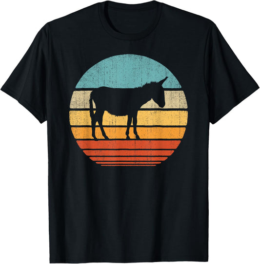 Donkey Retro Vintage 60s 70s Sunset Farm Animal Farmer Men T-Shirt - T-Shirt | Black