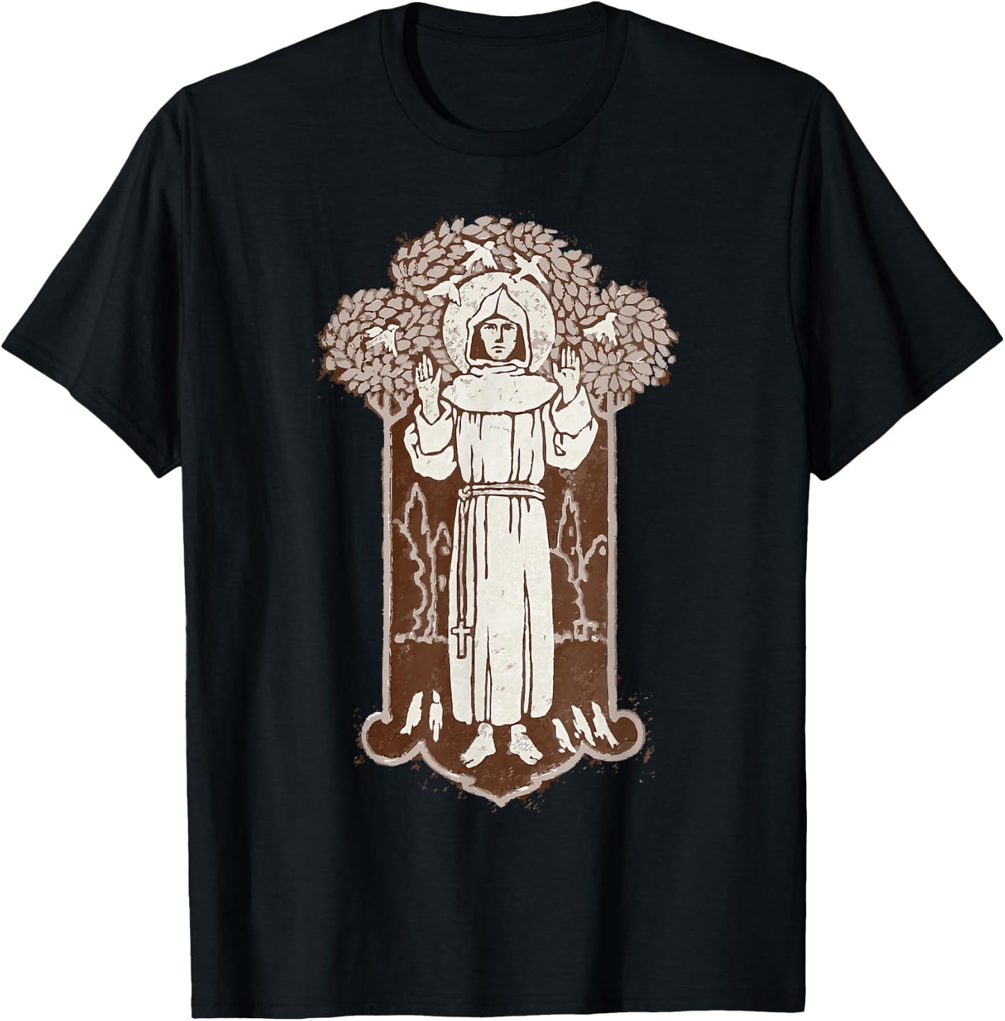 St Francis of Assisi Patron Saint of Animals Vintage T-Shirt - T-Shirt | Black