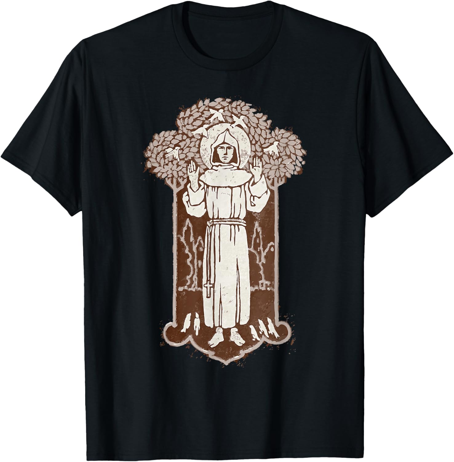 St Francis of Assisi Patron Saint of Animals Vintage T-Shirt - T-Shirt | Black