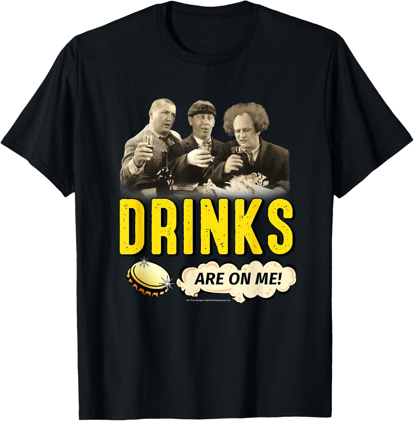 TTS- The Three Stooges: Drinks Are On Me! T-Shirt - T-Shirt | Black