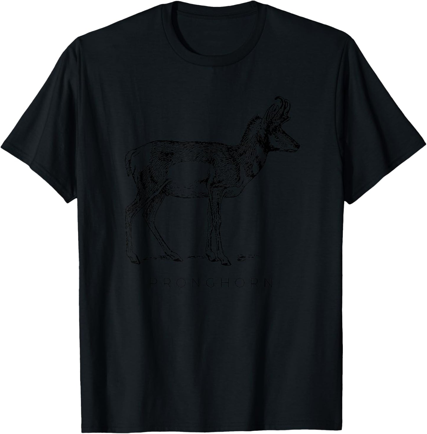 American Antelope Looks Like Art Drawing Pronghorn , Boys, -Adults, Short Sleeve, Grey, S, Classic Fit, Cotton 90% Polyester 10% T-Shirt - T-Shirt | Black