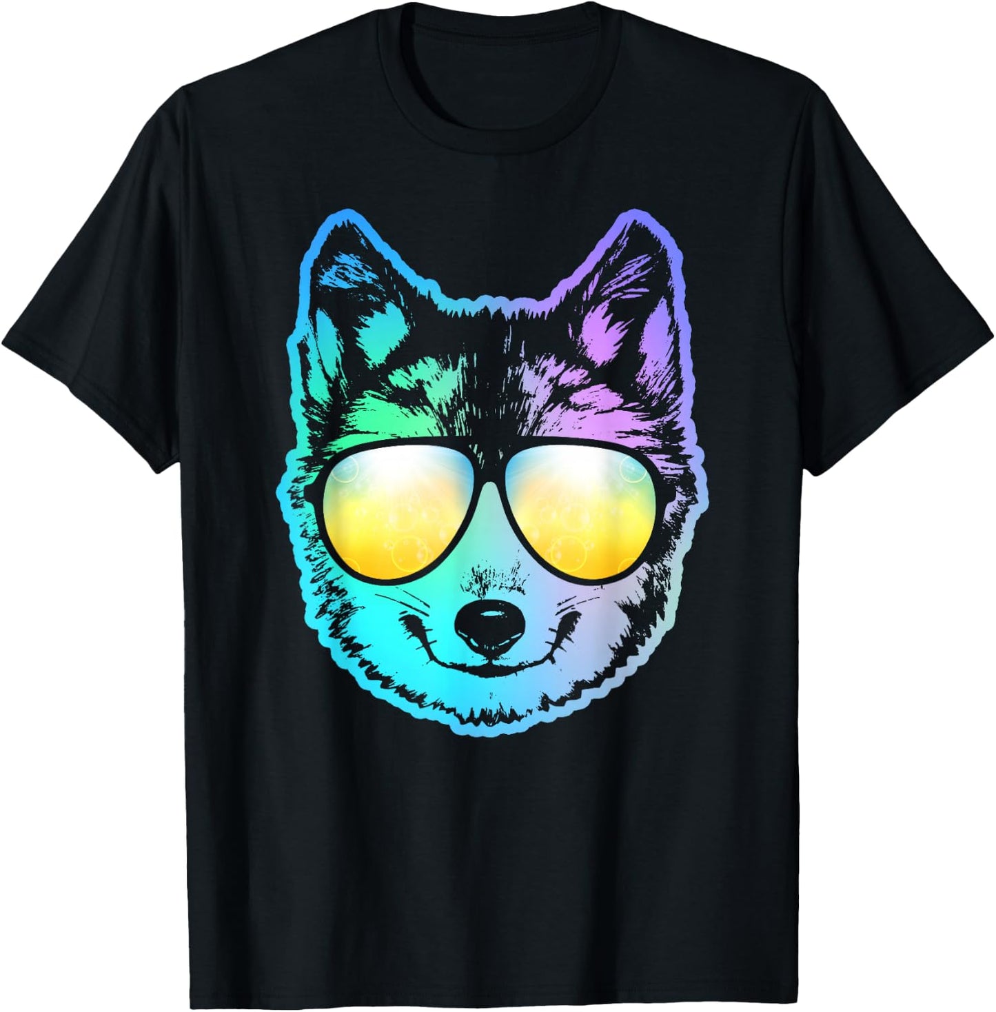 Siberian Husky Neon Funny Animal T-Shirt - T-Shirt | Black