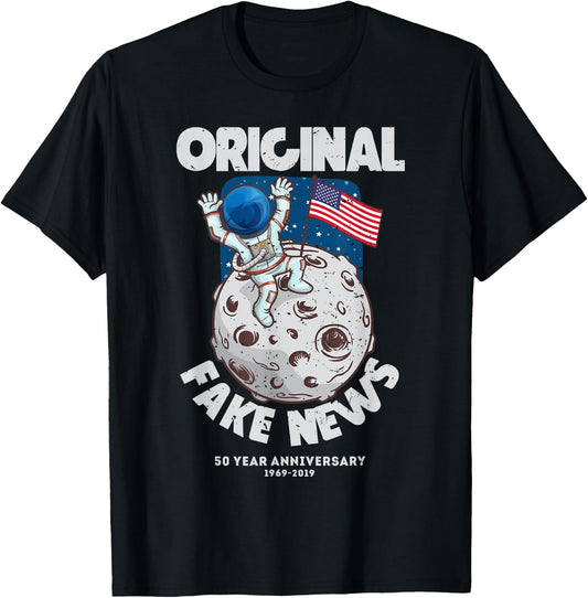 Apollo 11 Moon Landing Original Fake News T-Shirt - T-Shirt | Black