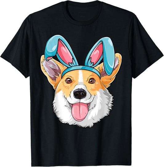 Corgi Easter Bunny Boys Girls Kids Men Women Dog Lover Gifts T-Shirt - T-Shirt | Black