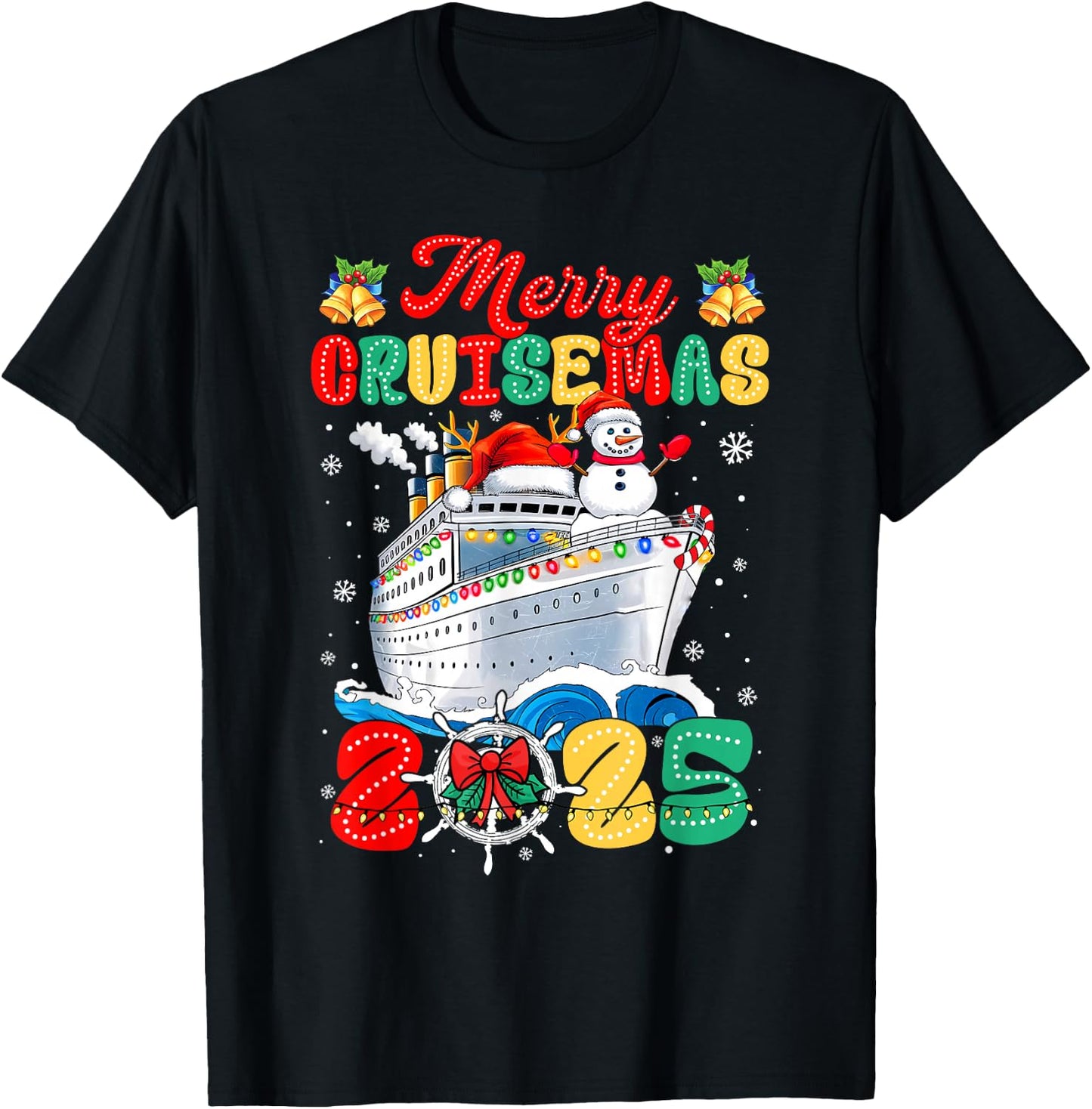 Merry Cruisemas 2025 Christmas Santa Groovy Cruise Ship T-Shirt - T-Shirt | Black