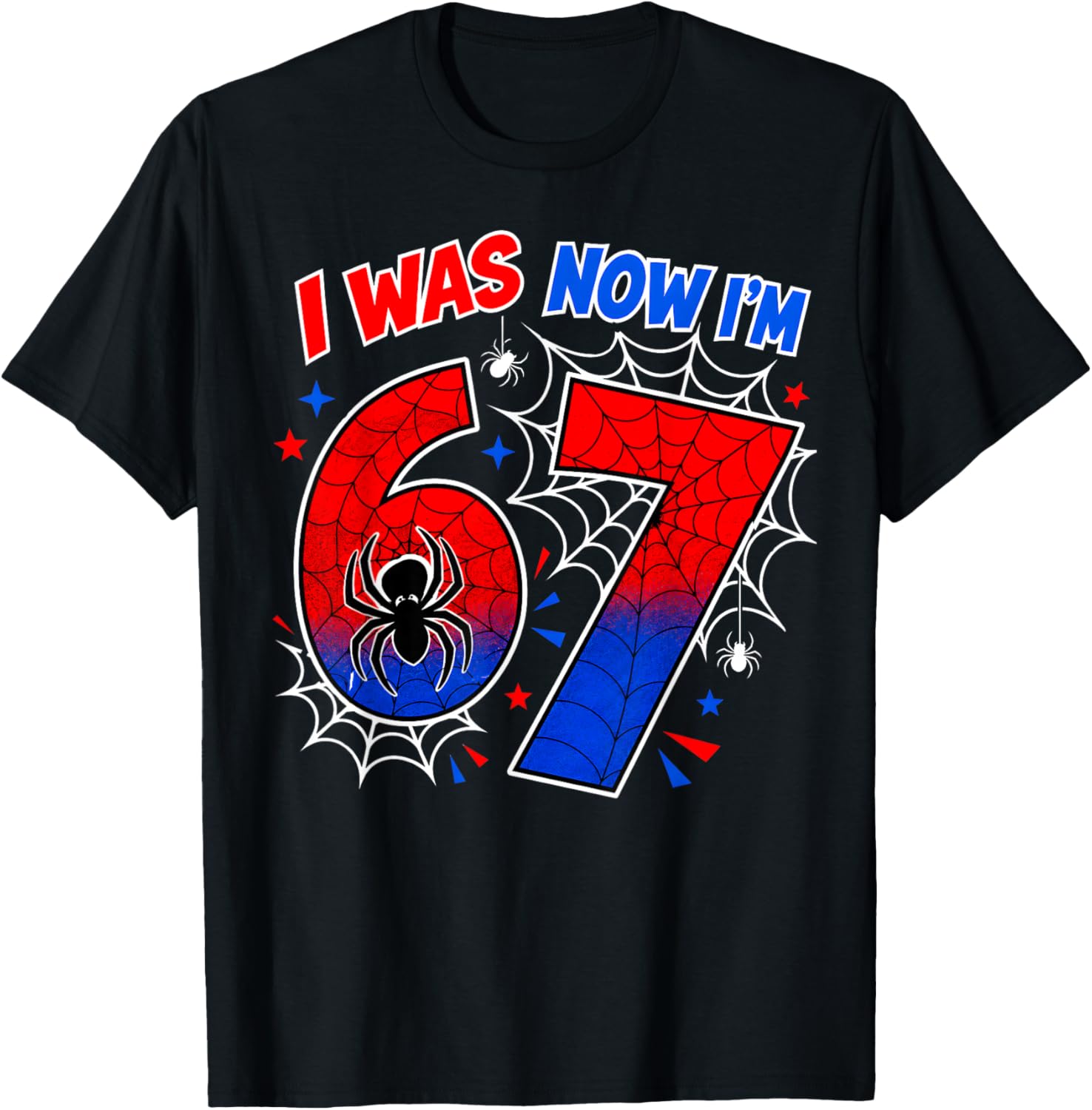 I was 6 Now I'm 7 7th Birthday Boys Girls Spider Web T-Shirt - T-Shirt | Black