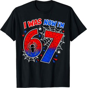 I was 6 Now I'm 7 7th Birthday Boys Girls Spider Web T-Shirt - T-Shirt | Black