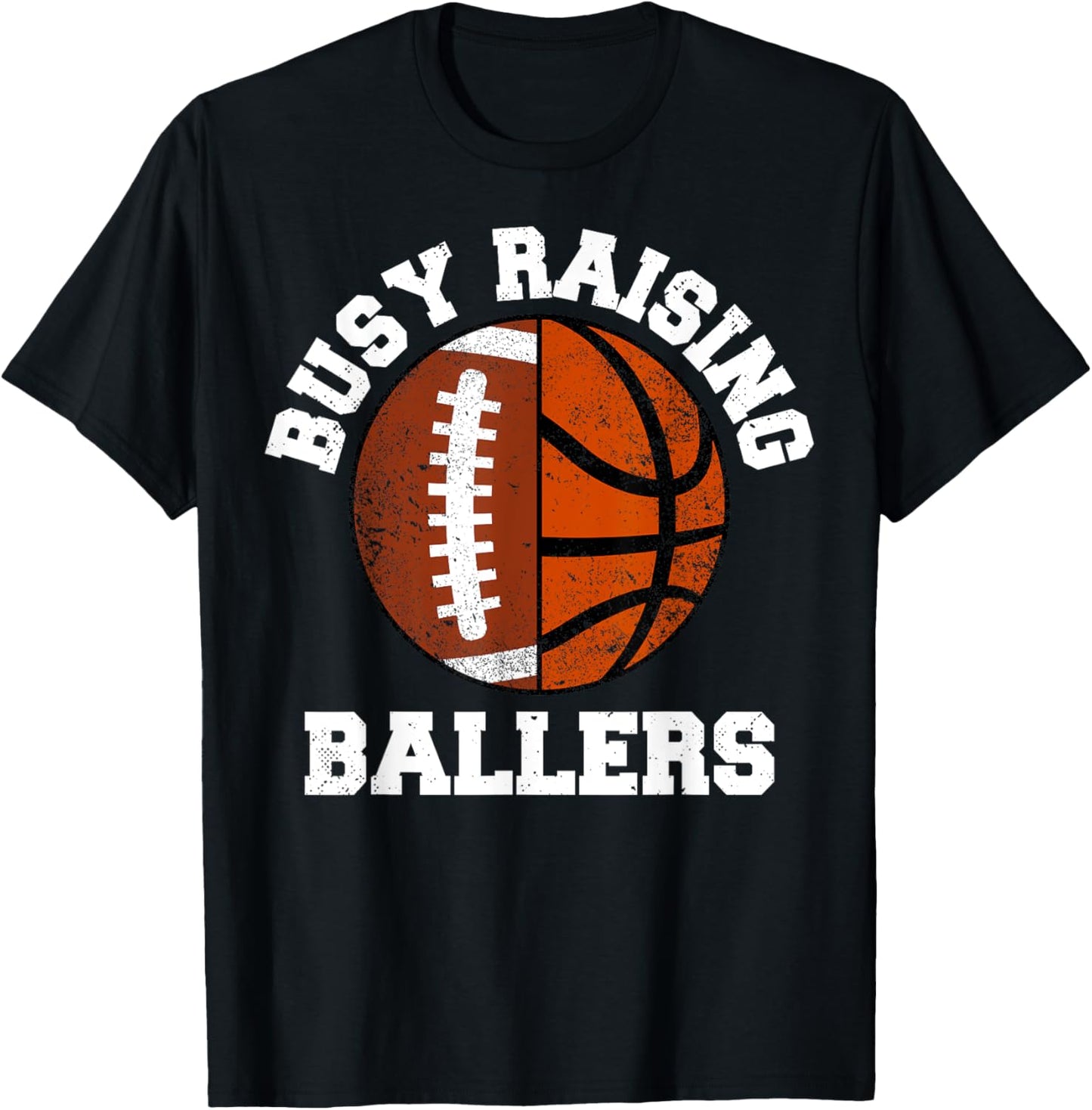 Busy Raising Ballers Funny Football Basketball Mom T-Shirt - T-Shirt | Black