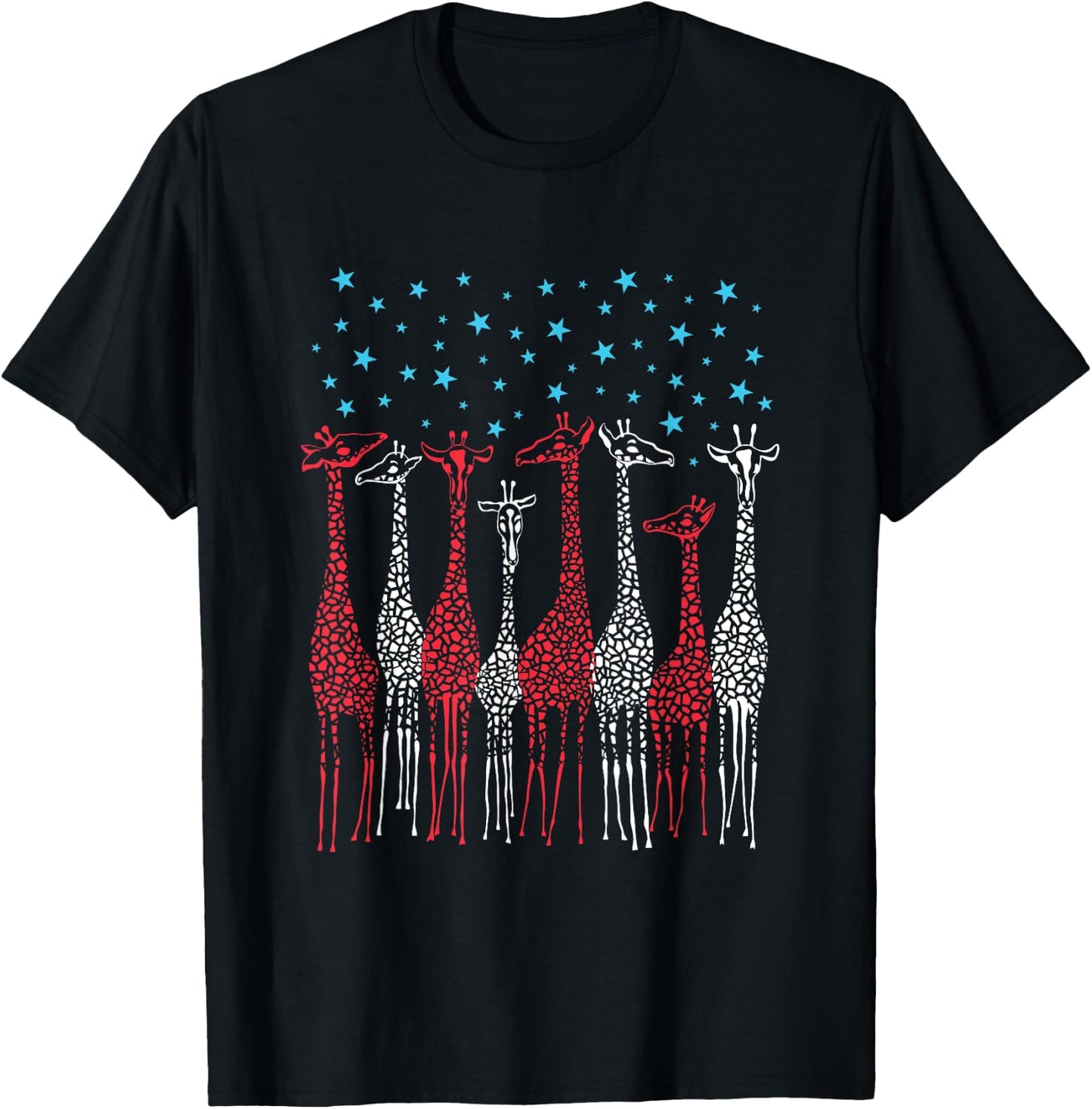 Red White And Blue Giraffe 4th of July Patriotic Kids Men T-Shirt - T-Shirt | Black