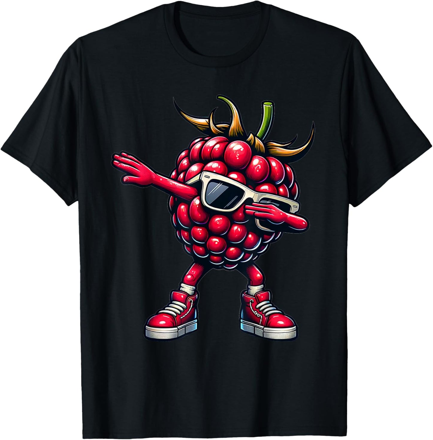 Dabbing Raspberry Funny Pink Raspberry Fruit Gift T-Shirt - T-Shirt | Black