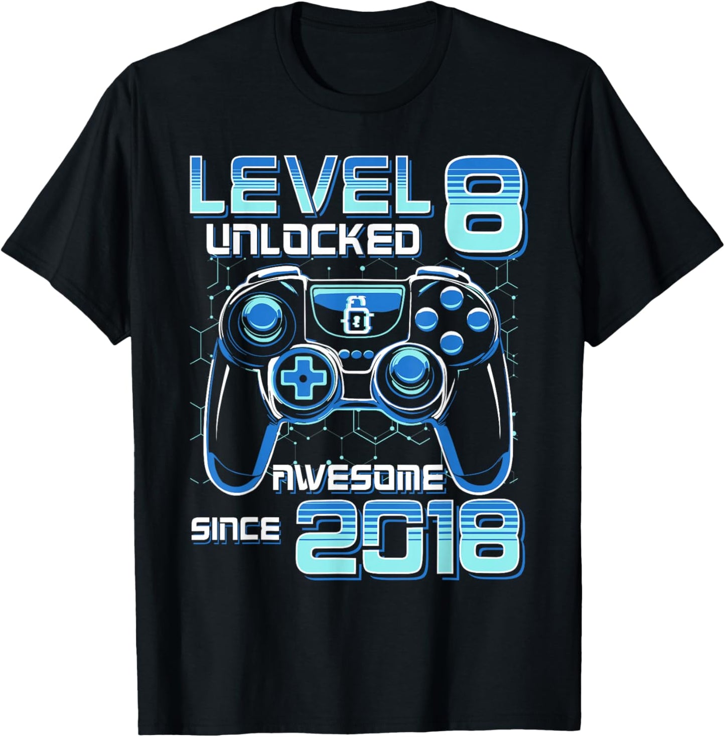 Level 8 Unlocked Video Game Party 8th Birthday Gamer Boys T-Shirt - T-Shirt | Black