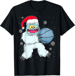 Basketball Player Yeti Abominable Snowman Christmas Pajama T-Shirt - T-Shirt | Black