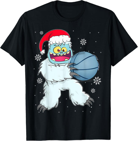 Basketball Player Yeti Abominable Snowman Christmas Pajama T-Shirt - T-Shirt | Black