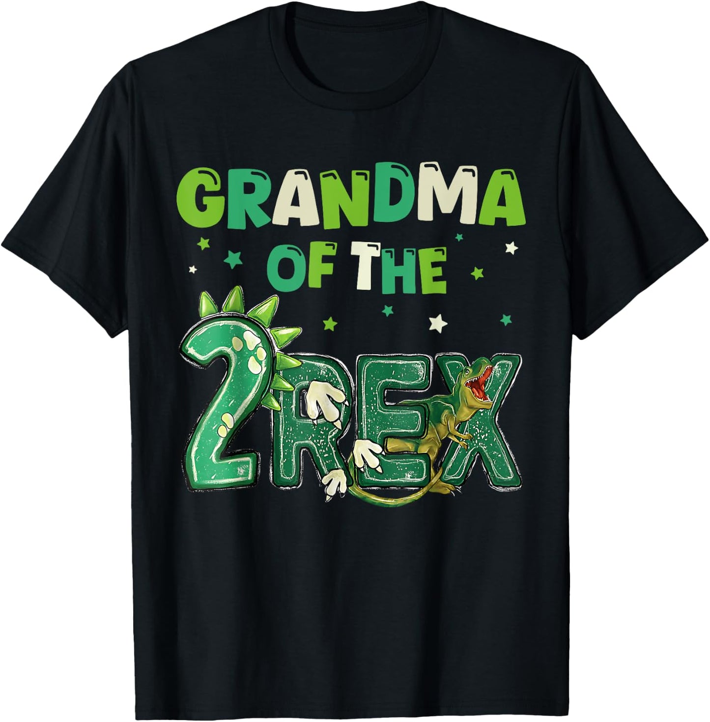 Grandma of the Two Rex Birthday Dinosaur Family Matching T-Shirt - T-Shirt | Black