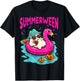 Summerween Funny Ghost Halloween Summer Floating in Flamingo T-Shirt - T-Shirt | Black