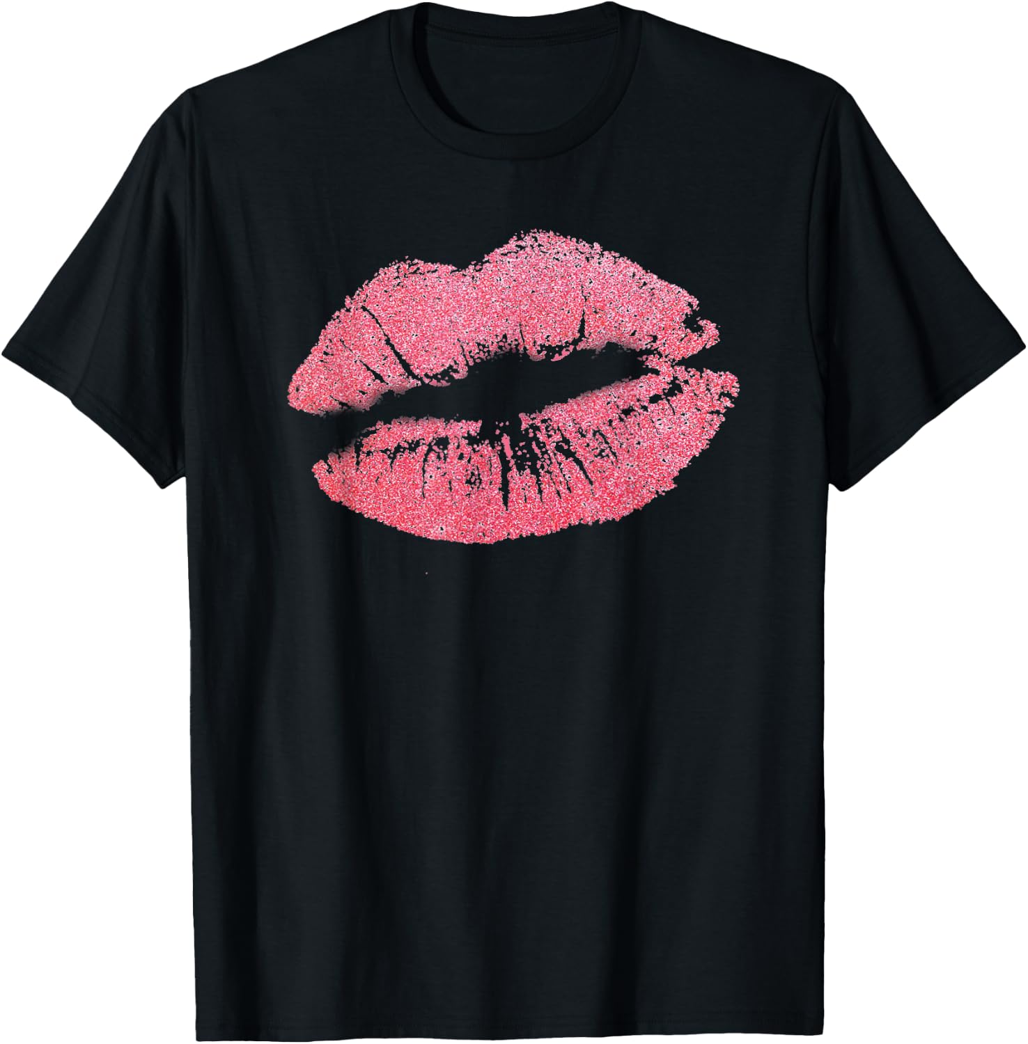 Pink Lips Kisses Lipstick Sexy Lips Kiss Gift T-Shirt - T-Shirt | Black