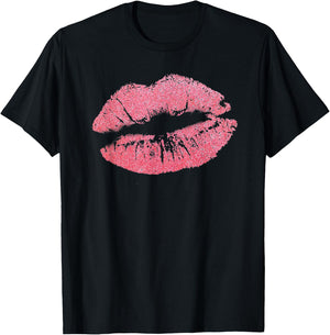 Pink Lips Kisses Lipstick Sexy Lips Kiss Gift T-Shirt - T-Shirt | Black