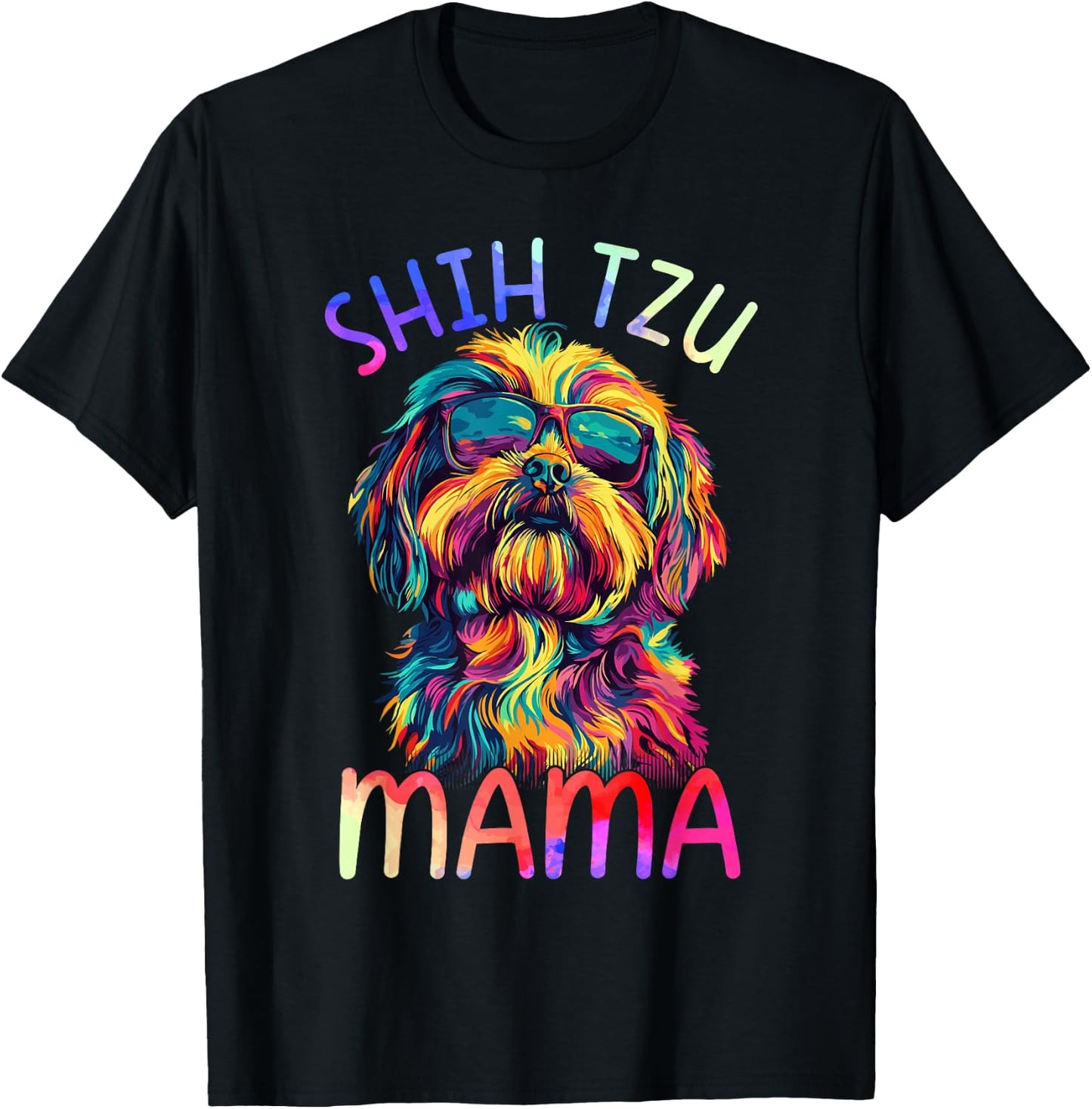 Shih Tzu Mom Mama Colorful Pop Art Shih Tzu Dog T-Shirt - T-Shirt | Black