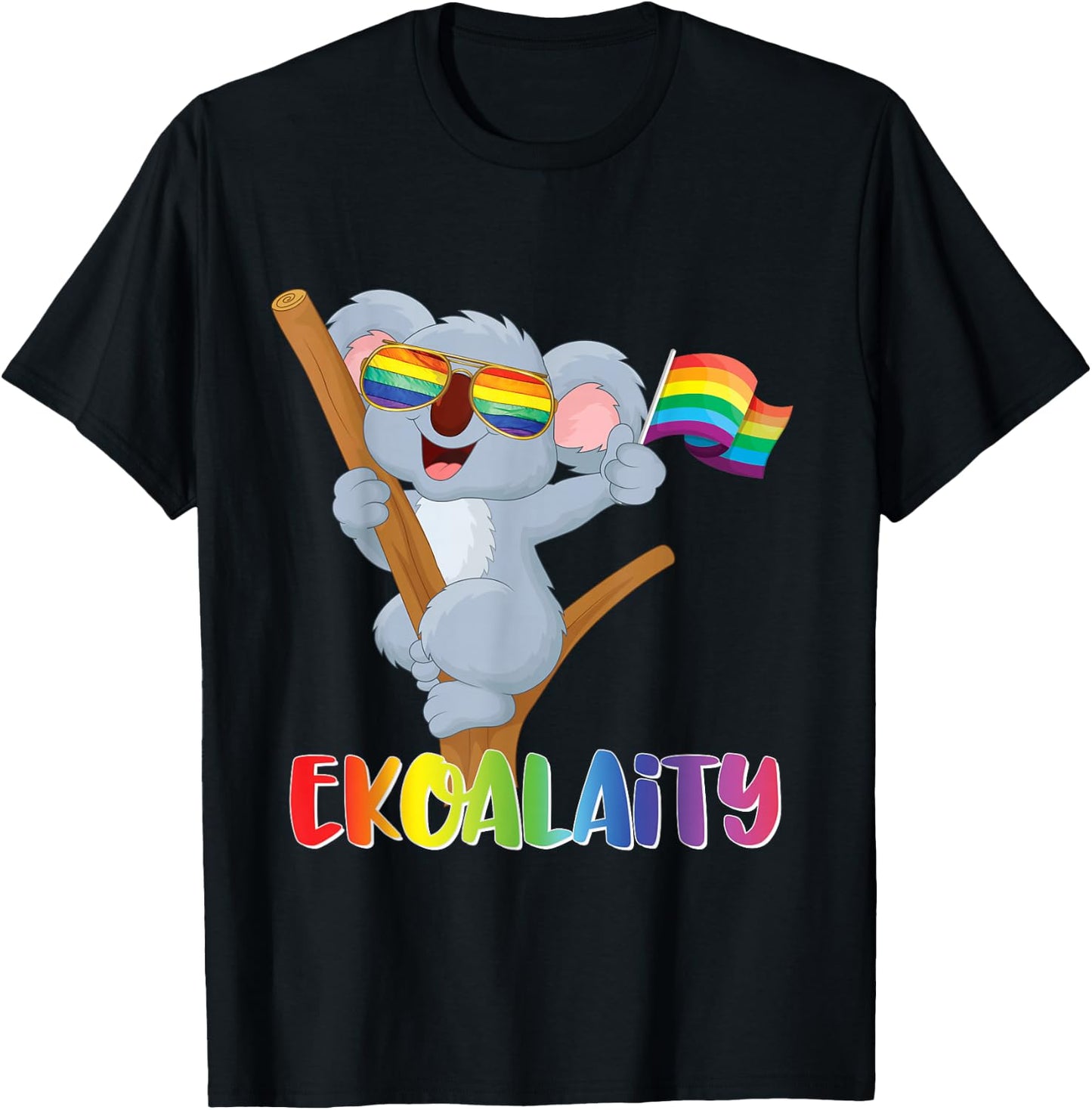 KOALA Gay Pride Shirt Men Women Kids LGBT Rainbow Flag Gift T-Shirt - T-Shirt | Black