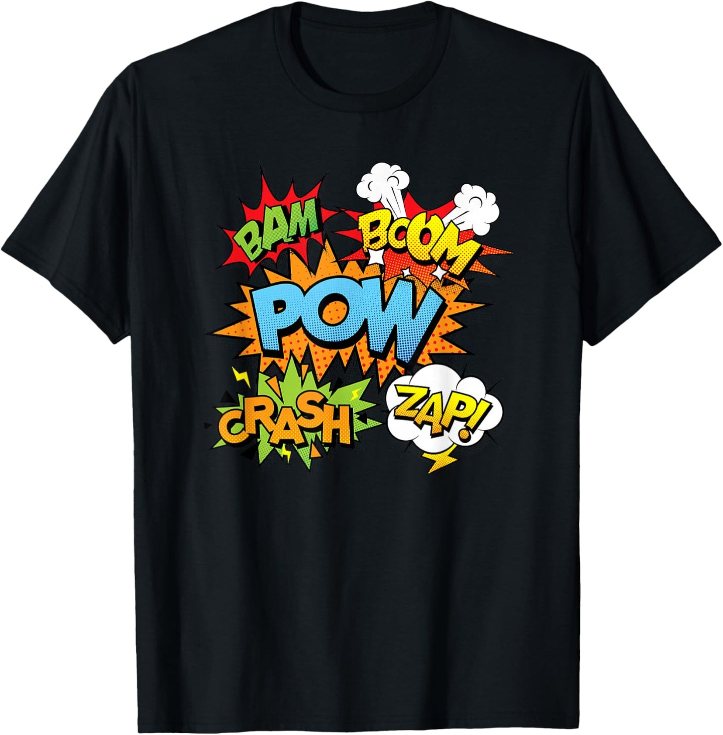 Comic Book Bam Pow Crash Boom Zap Bubbles in Bright Colors T-Shirt - T-Shirt | Black