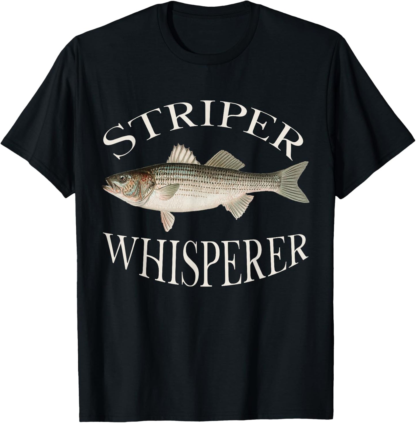 Striper Whisperer Striped Bass Fish Illustration Fishing T-Shirt - T-Shirt | Black
