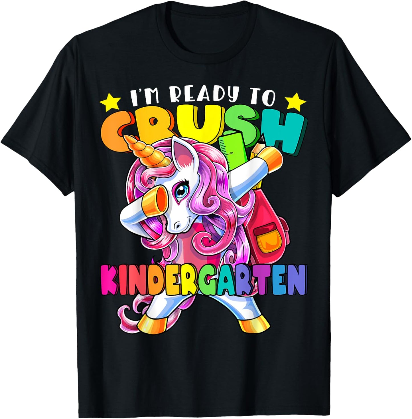 Kindergarten Dabbing Unicorn Back to School Girls Gift T-Shirt - T-Shirt | Black