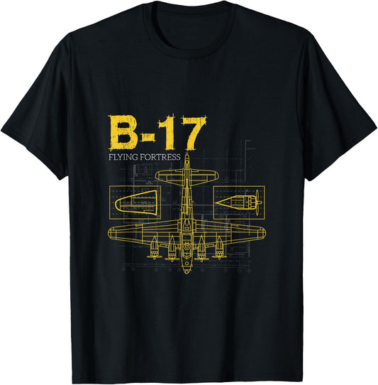 B-17 Flying Fortress Bomber , Air Force, Aviation Shirt T-Shirt - T-Shirt | Black