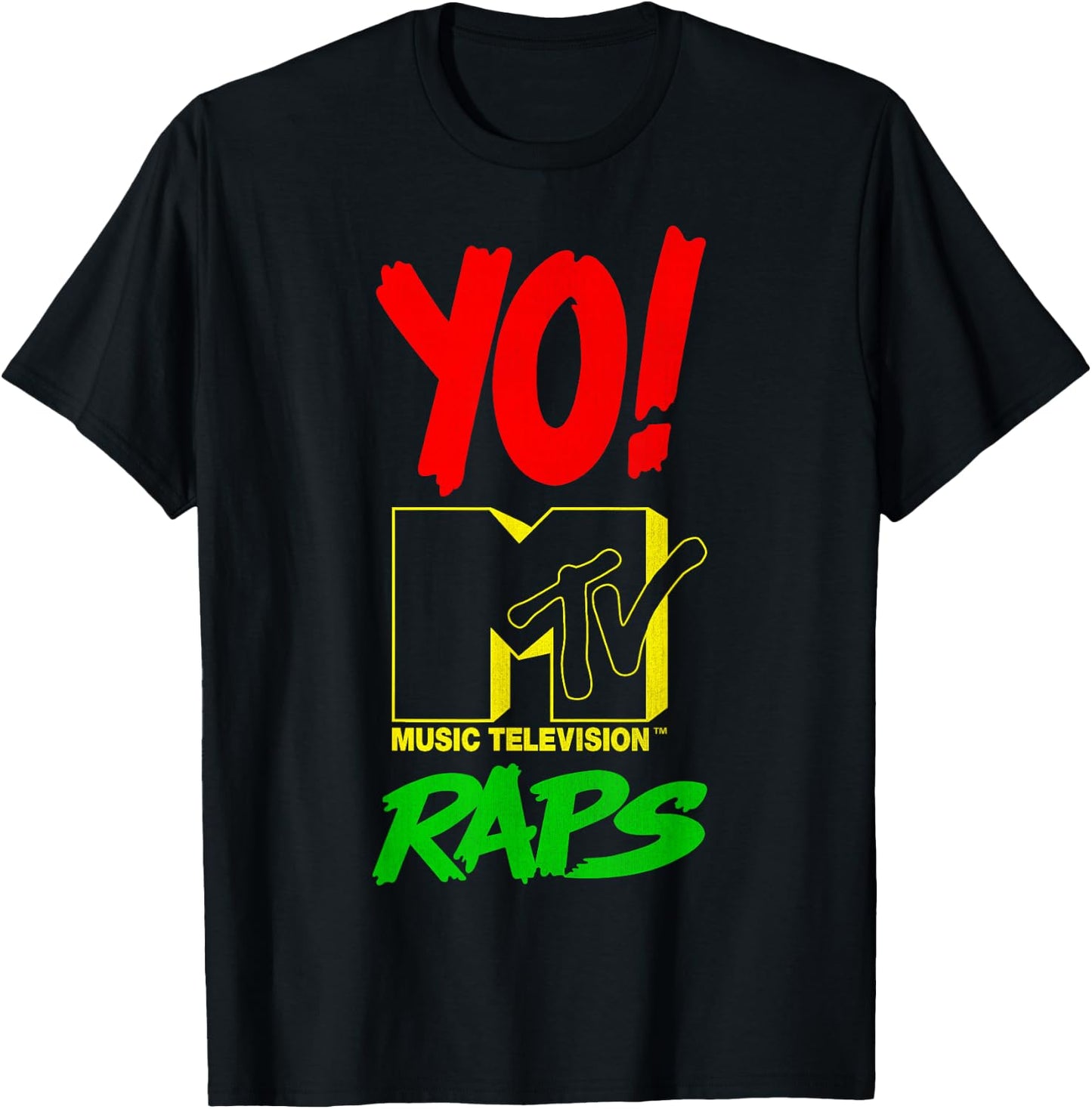 Yo! Mtv Raps Red Yellow Green Stack Text T-Shirt - T-Shirt | Black