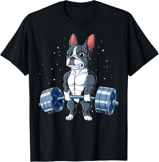 Boston Terrier Weightlifting Funny Deadlift Men Fitness Gym T-Shirt - T-Shirt | Black