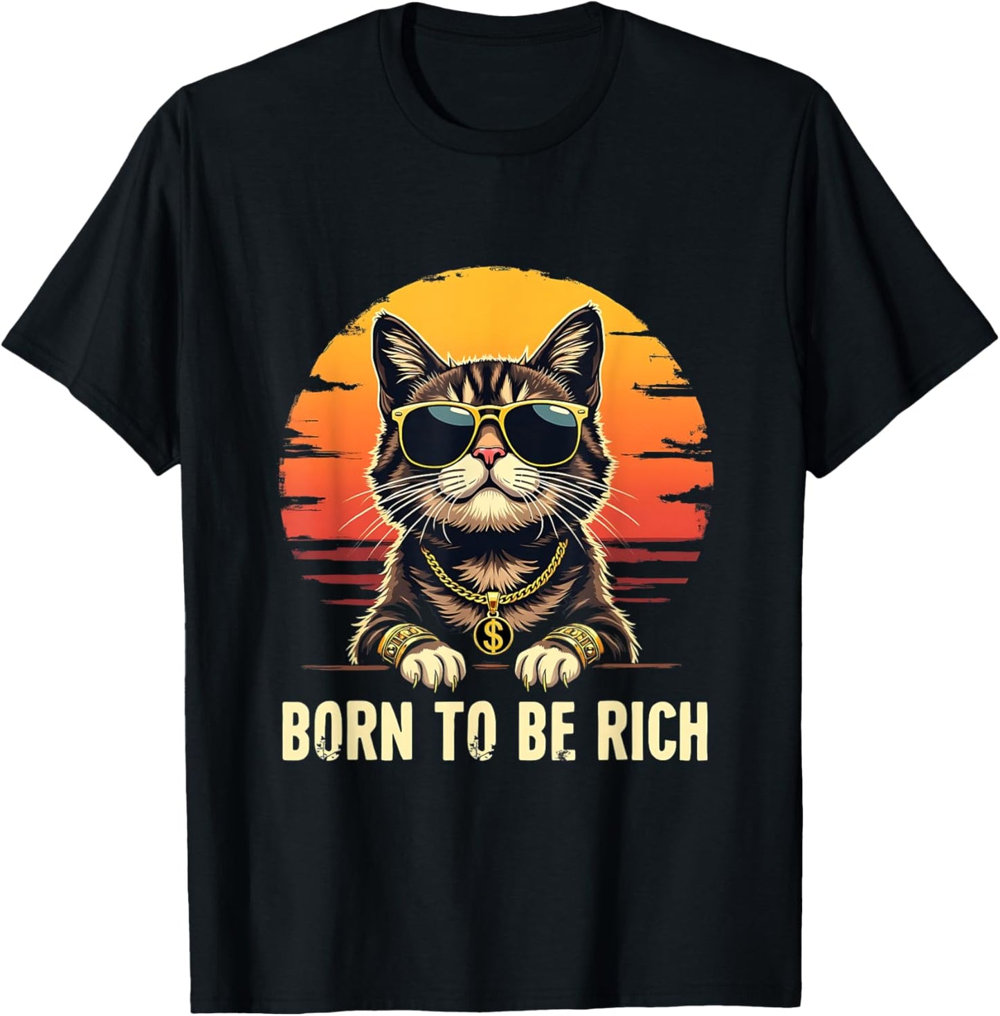 Retro Born To Be Rich Funny Millionaire Cat Meme T-Shirt - T-Shirt | Black