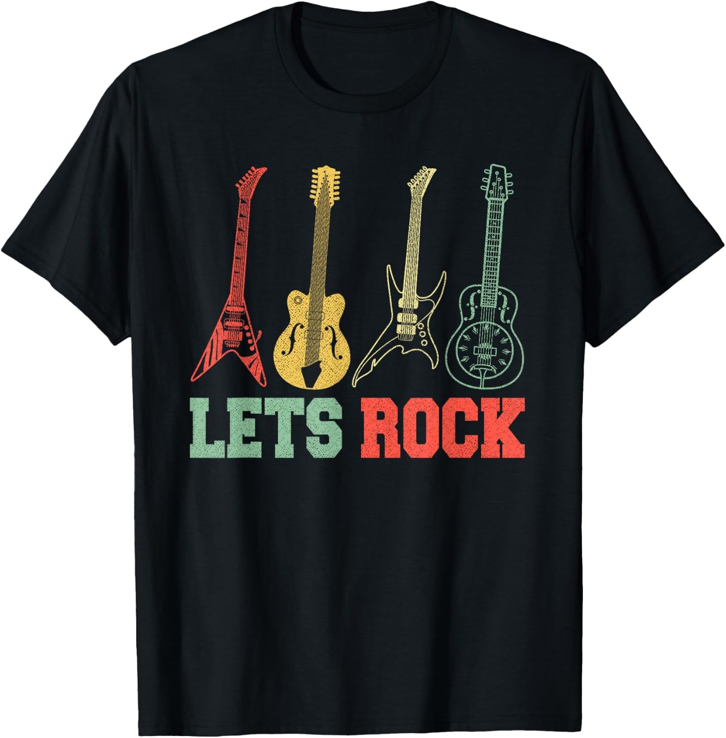 Lets Rock Rock n Roll Guitar Retro Small T-Shirt - T-Shirt | Black