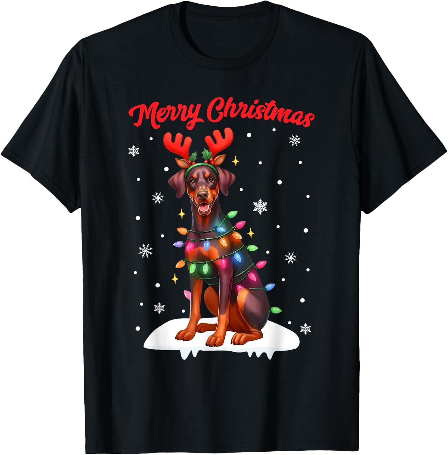 Christmas Pajamas Men Women Kids Doberman Pinscher Dog T-Shirt - T-Shirt | Black
