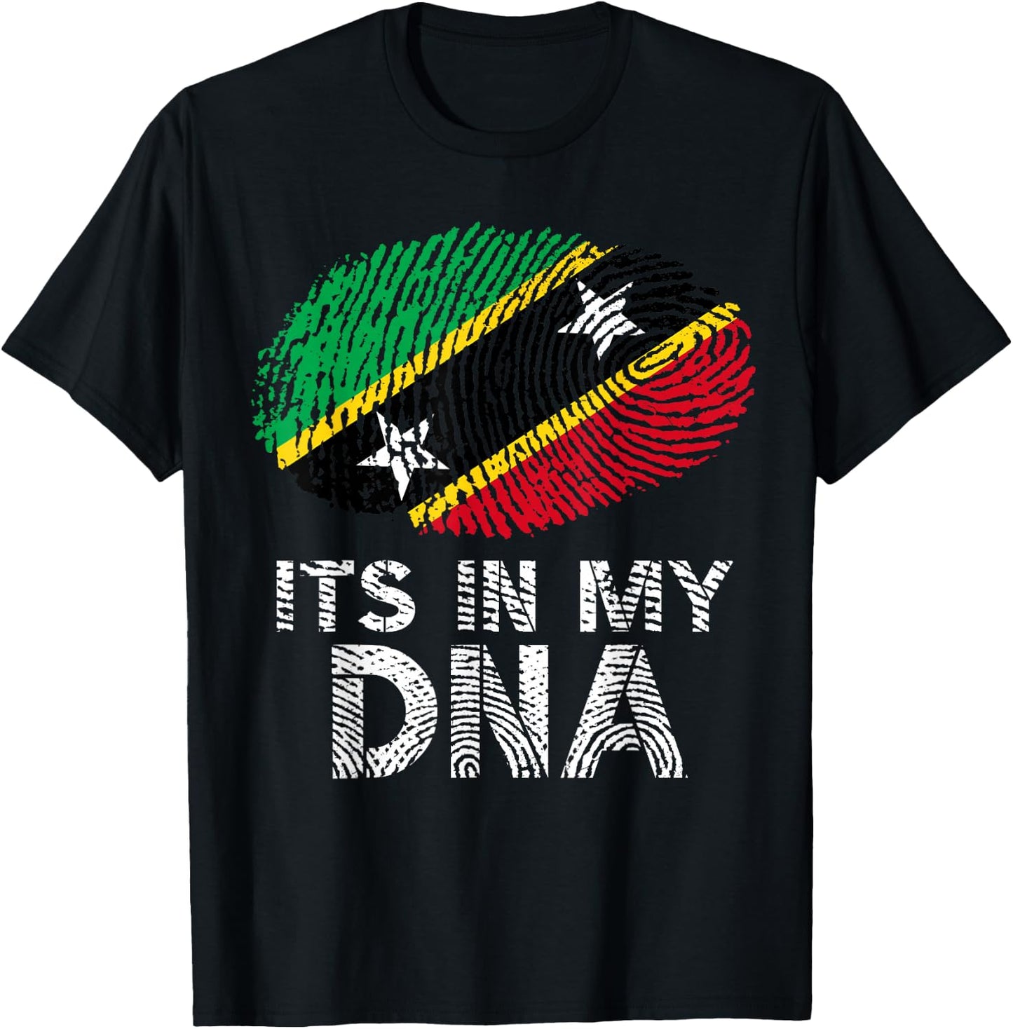 Saint Kitts and Nevis Fingerprint Flag Proud Heritage T-Shirt - T-Shirt | Black